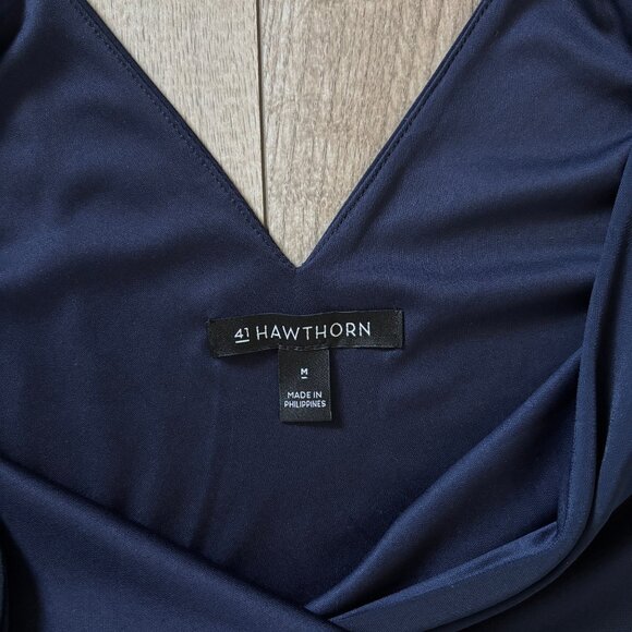 41 Hawthorn Navy Blue Faux Wrap Dress Womens Medium Scandi Minimalist Office - Picture 10 of 13